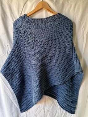 Women’s Handmade Slate Blue Knit Poncho Sweater